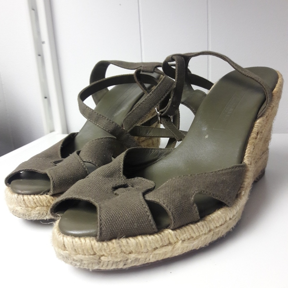 Ralph Lauren army green canvas wedge heels - Picture 1 of 2